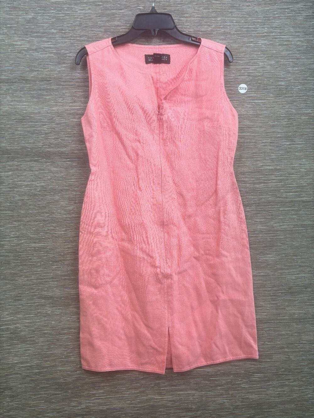 Linda Allard Ellen Tracy 100% Linen Sheath Dress Size 6 Pink Sleeveless